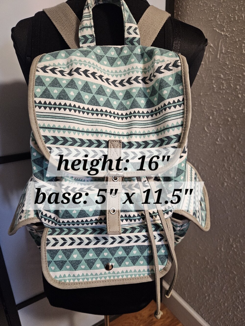 Mint Geometric Canvas Drawstring Backpack - Unbranded - Picture 8 of 8
